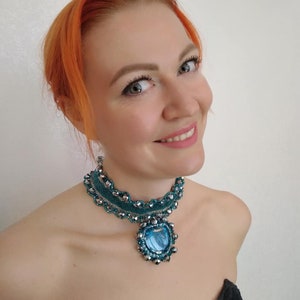 Sea Green Necklace with Turquoise Pendant - Chic and Vibrant Runway Jewelry