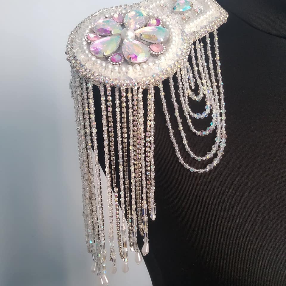 Shoulder jewelry bridal Long tassel shoulder pads Runway | Etsy