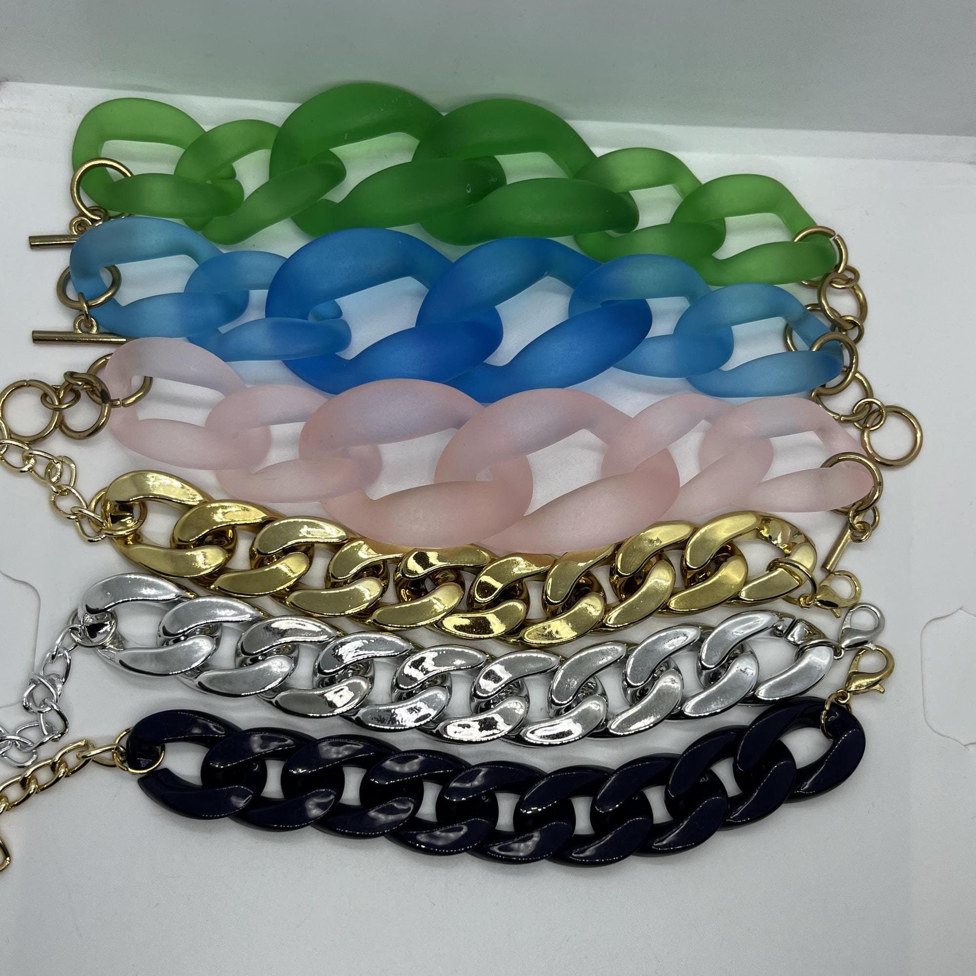 Chunky Cuban Link Acrylic Chain Bracelet in Frosted Pastel Tones Statement Plastic Strap