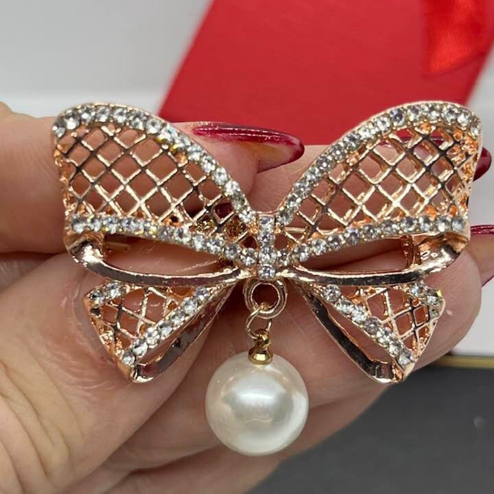 Rhinestone Pearl Bow Brooch Pinscarf Brooch Pin-jacket - Etsy