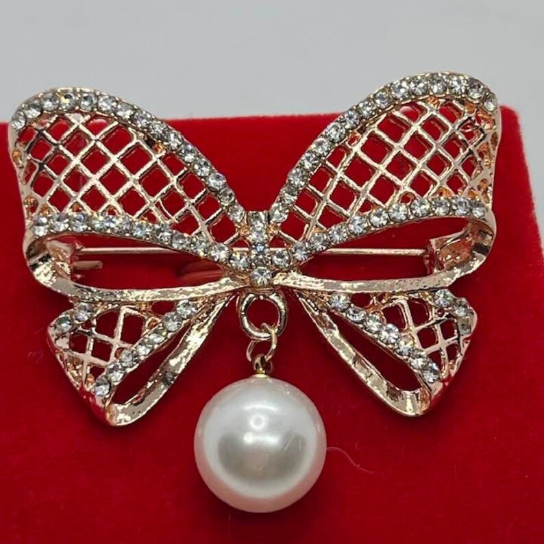 Rhinestone Pearl Bow Brooch Pinscarf Brooch Pinjacket Brooch Pin