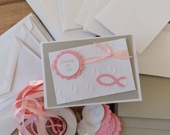 Craft set - invitations baptism -DIY - grey/pink