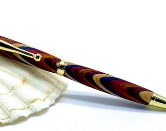 Holzkugelschreiber aus Multicolor Holz , Handgedrechselt, Dreh-Kugelschreiber