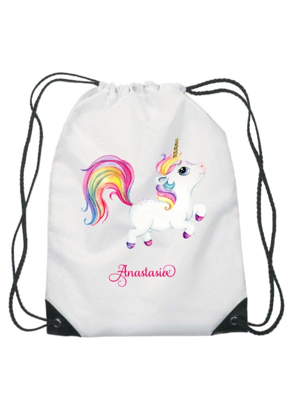 PERSONALISED UNICORN DRAWSTRING BAG cotton pink//purple