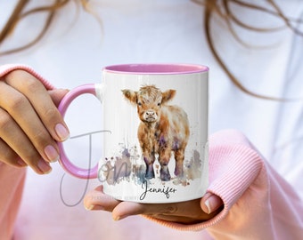 Personalised Highland Cow Mug, Any name mug with Highland Cow, Scottish Cow Mug Gift, Present, Mother, Mum, Father, Highland Cow cup, D2