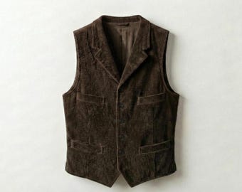 Chaleco vintage de pana para hombre / Chaleco sin mangas hecho a mano / Chaleco informal formal marrón clásico