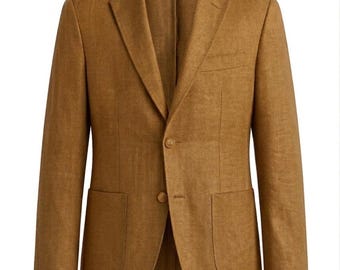 Blazer de lino marrón para hombre / Chaqueta de novio de estilo vintage para bodas, abrigo ligero de verano
