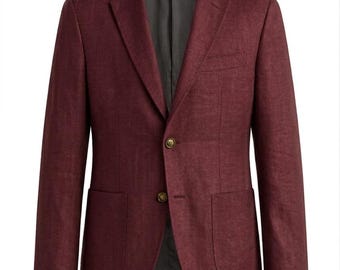 Blazer de lino color vino para hombre / Chaqueta de boda granate / Traje de novio Abrigo de verano