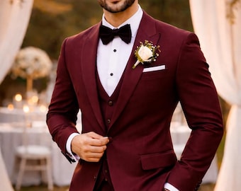 Traje de boda de tres piezas para hombre, de algodón: blazer, chaleco y pantalón plisado, estilo clásico.