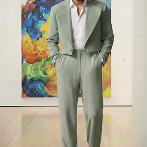 Sage Green Cropped Cotton Suit | Modern Tailored Blazer & Pants