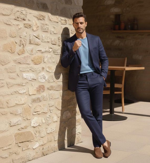 blue dress pants with sweater 4 Ways to Wear a Pink Sweater : with Navy Pants