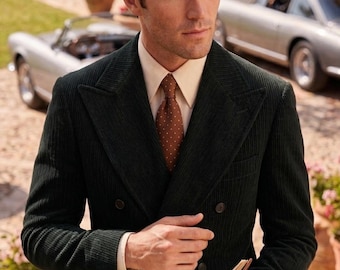 Traje de hombre marrón con costuras en contraste – Blazer de dos piezas estilo clásico