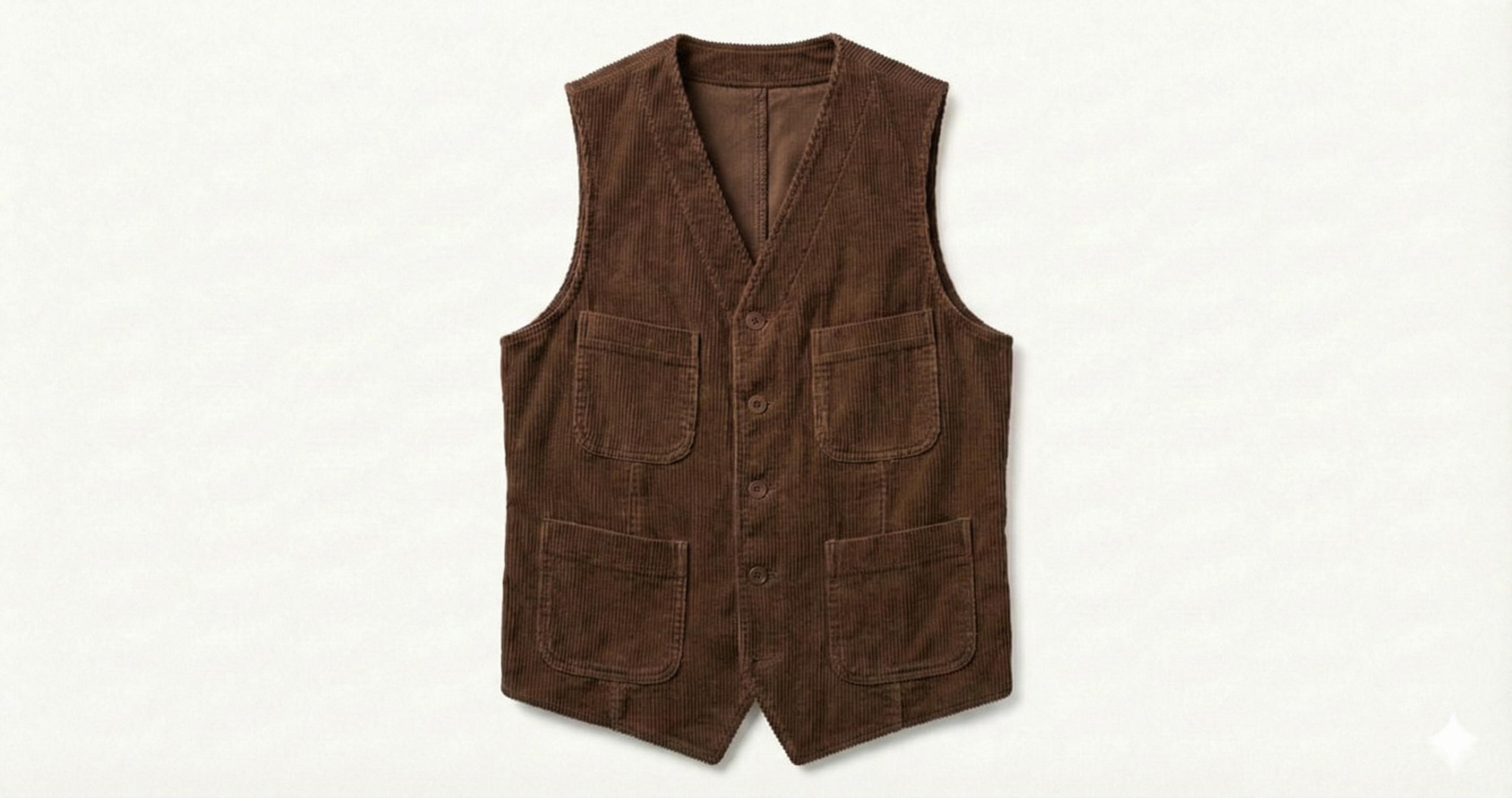 Vintage Brown Corduroy Vest, Mens Button Front Waistcoat
