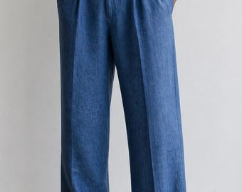 Pantalones de lino plisados de talle alto para hombre – Estilo mediterráneo