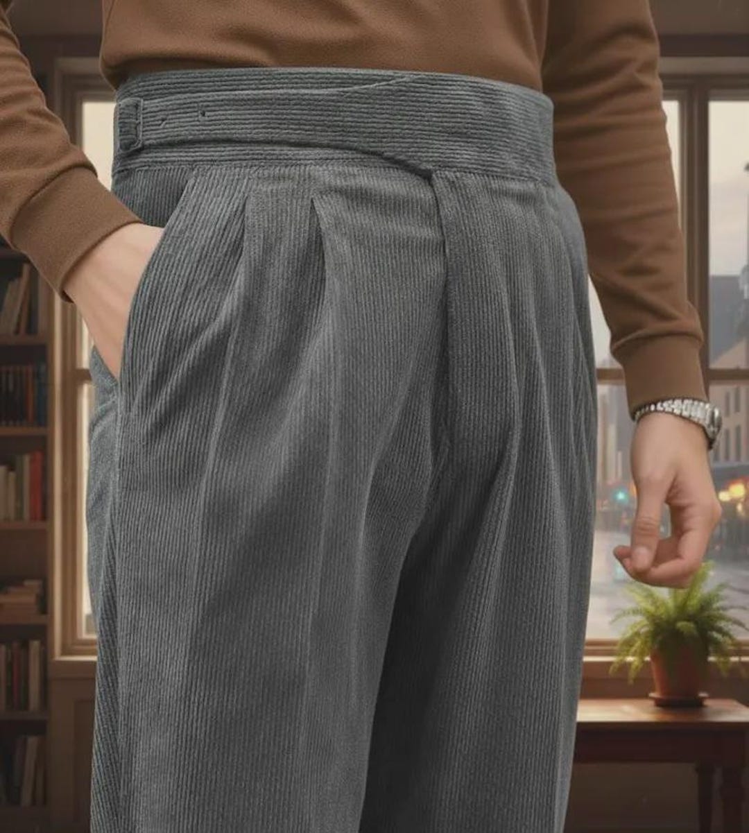 1940s High Waist Grey Corduroy Pleated Trousers | Vintage Menswear - Etsy