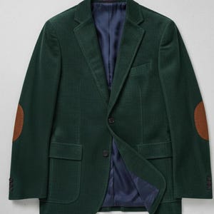 Blazer vintage de pana verde, chaqueta con coderas y abrigo retro a medida