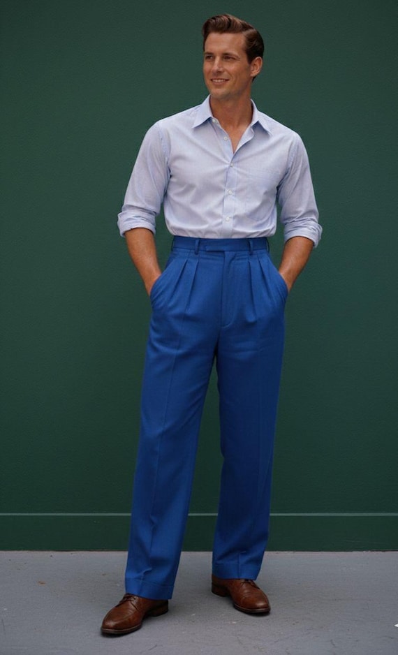 royal blue dress slacks Pants Mens Bright Pants Men's Ultra Thin Fit Blue Business Suit Pants tapered look Sizing 183121 - Royal Blue Dress