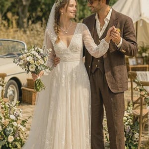 Traje de lino marrón de 3 piezas para hombre, estilo clásico de verano para novio, ideal para bodas en color chocolate. imagen 3