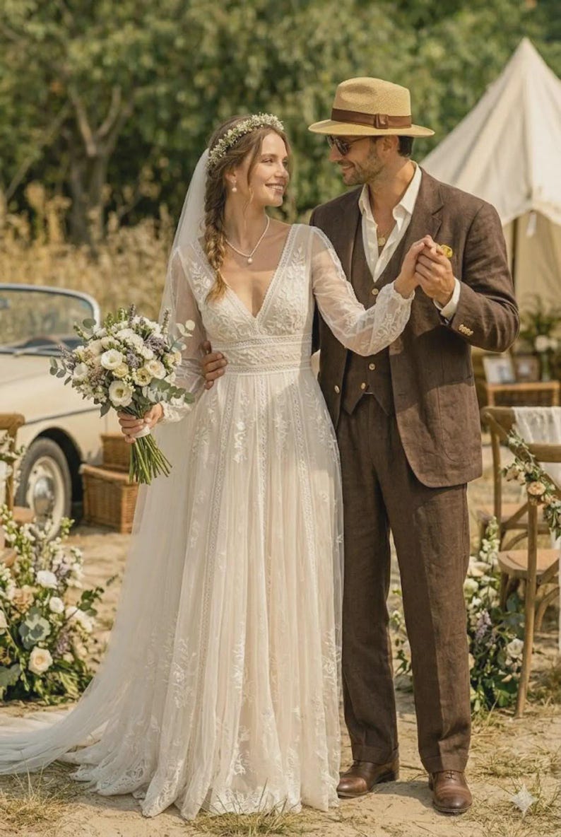 Traje de lino marrón de 3 piezas para hombre, estilo clásico de verano para novio, ideal para bodas en color chocolate. imagen 3