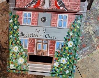 art mailbox, bee, unique giftPainted mailbox, home decor, blossoming flowers, custom painted mailbox, custom gift, artist, briefkastenkunst