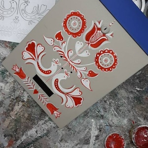 custom paintingart mailbox, unique giftornament, folk ornament, briefkasten, custom gift,  boite aux lettres, birds, love