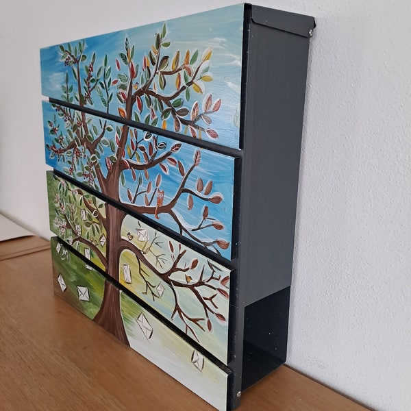 gifts, family, home gifts, cottage mailbox, art mailbox, briefkasten, boite aux lettres, custom gift, tree, four seasons