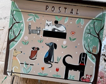 Tableau personnaliséChats et chiens, boîte aux lettres peinte à la main, boîte aux lettres astucieuse, grande vérole, boîte aux lettres astucieuse