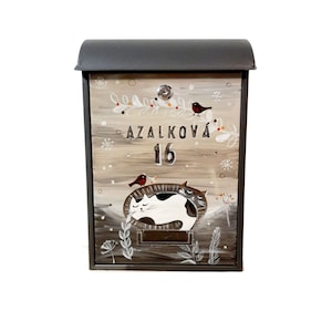 custom paintinggifts, home gifts, cottage mailbox,two cats, hand paintedailbox, wedding, briefkasten, boite aux lettres