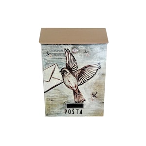 custom paintinggifts, home gifts, cottage mailbox,Brown bird, hand paintedailbox, wedding, briefkasten, boite aux lettres