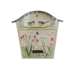 Painted mailbox, home decor, blossoming flowers and birds, custom painted mailbox, custom gift, artistunique gift, art mailbox