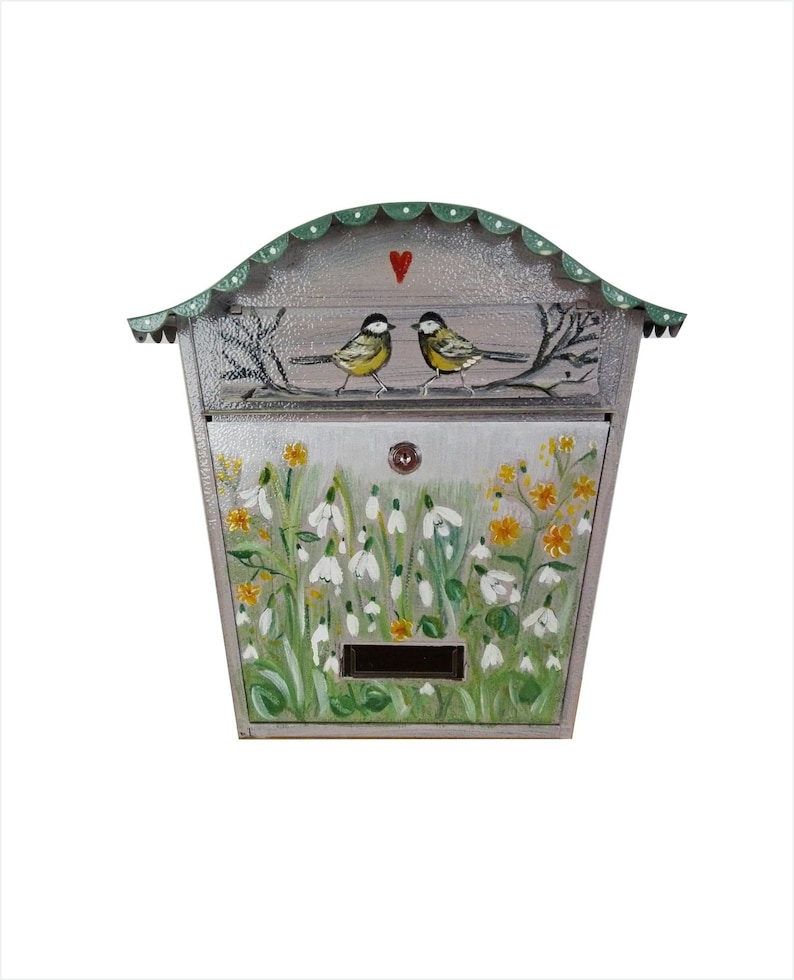 cadeaux original,artist custom gift flowers and birds home decor snowdrop,floral painting unique gifts Painted mailbox