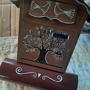 Painted mailbox,home decor,blossoming flowers and birds,custom painted mailbox,custom gift,artist,tree of life,unique gift,art mailbox