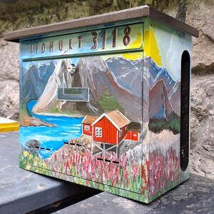 Cuadro personalizado, buzón pintado a mano, buzón artístico, buzón grande, buzón artístico, Noruega