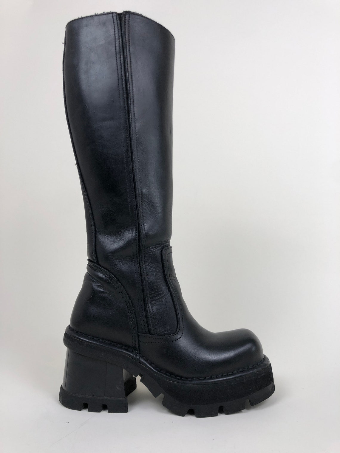 Vintage 90s NEW ROCK black tough leather platform boots / | Etsy