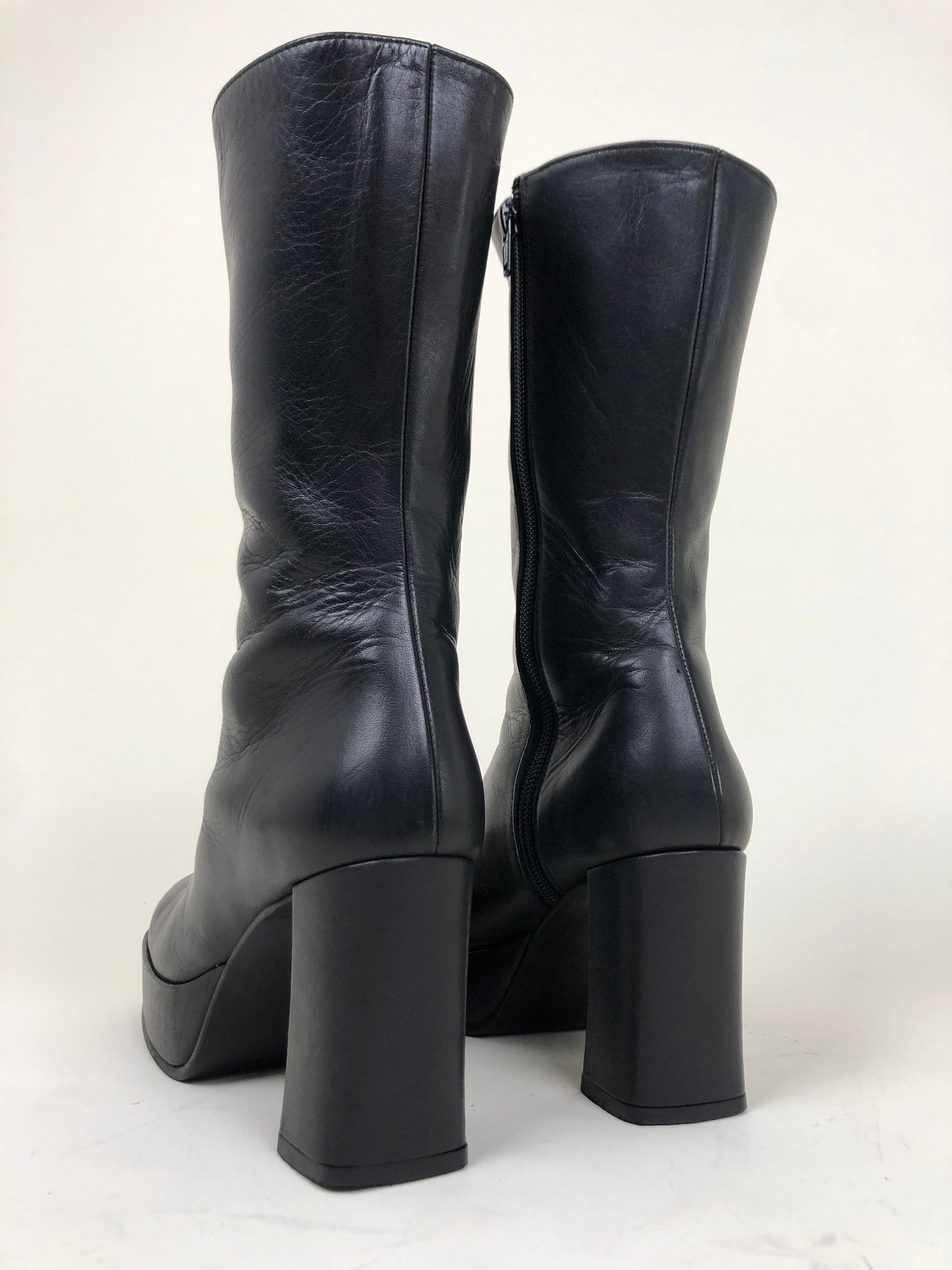 Vintage 90s black leather platform boots / square toe / grunge | Etsy