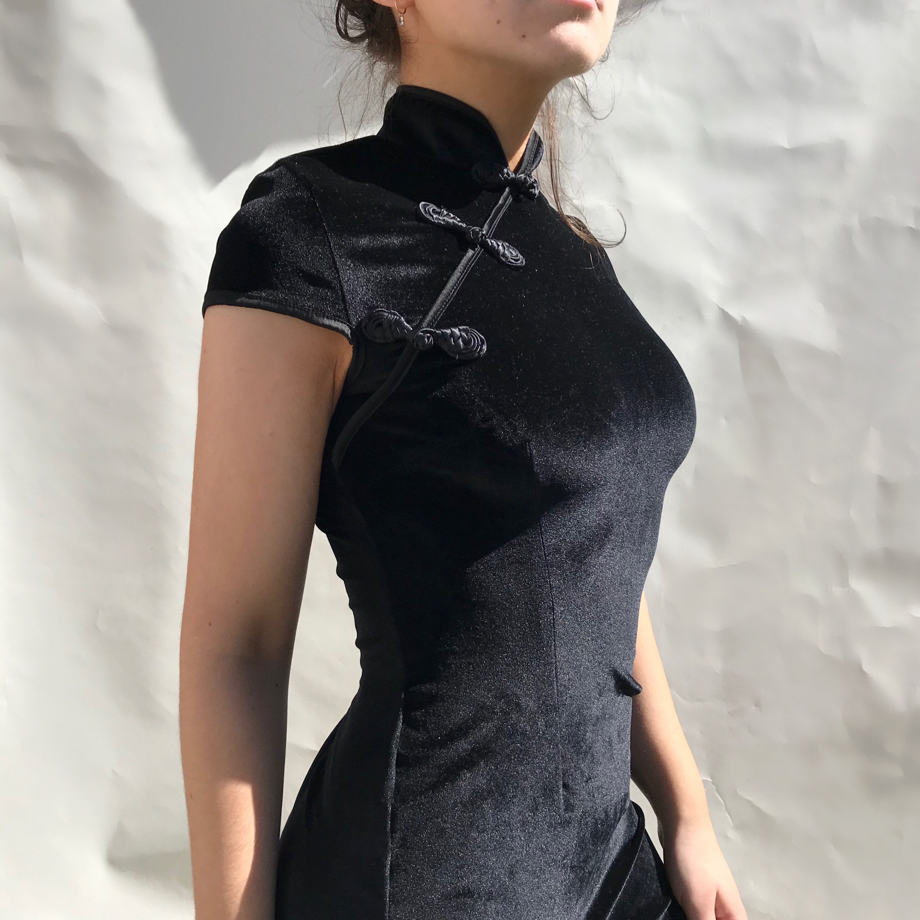 Black Minimalist Cheongsam/qipao Velvet ...