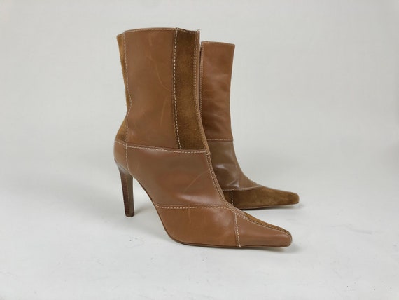 Vintage 90s tan leather patchwork cowboy pointy bo
