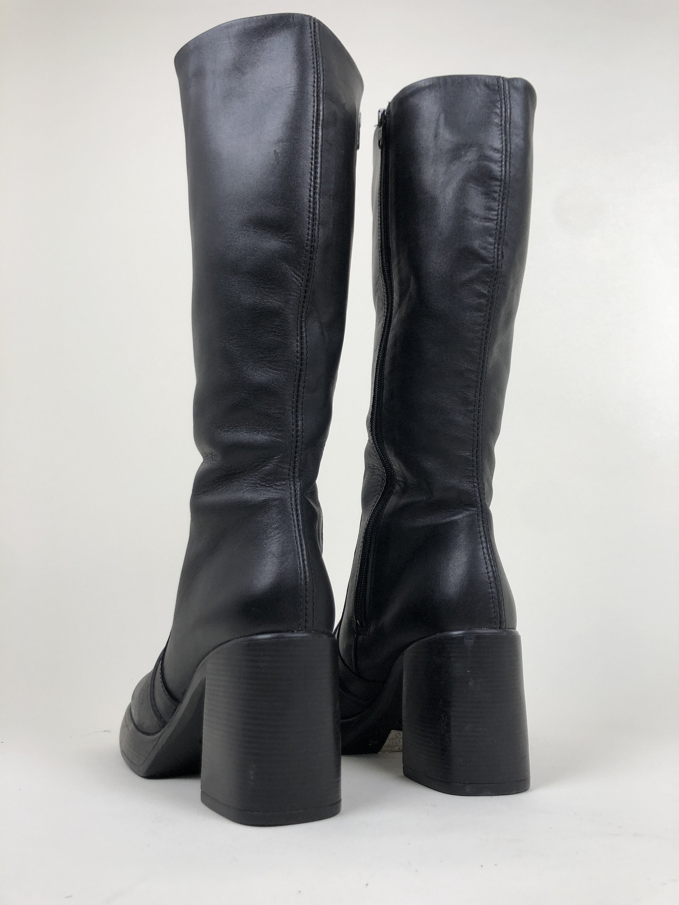 Vintage 90s ITALIAN black leather platform knee high boots / | Etsy