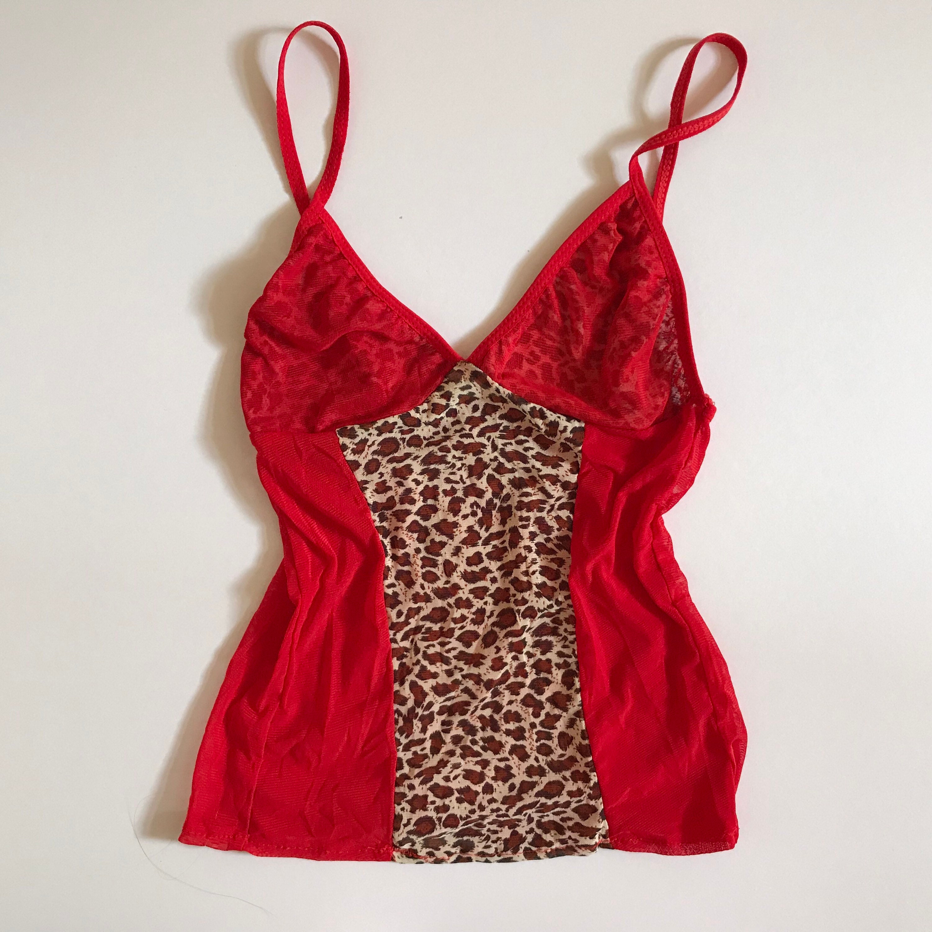 red leopard print mesh top
