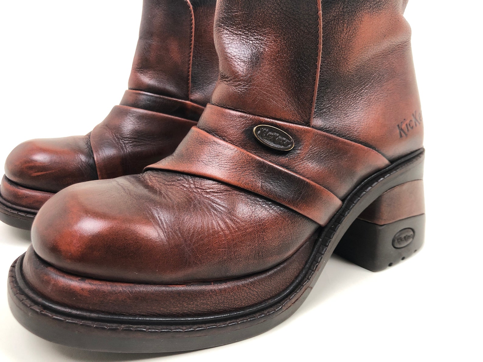 brown square toe platform boots