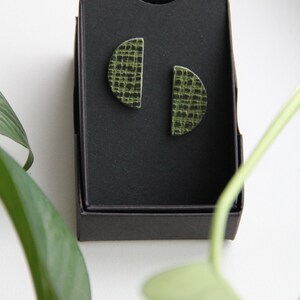 Textured Green Leather Minimal Stud Earrings with Sterling Silver Posts image 2