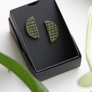 Textured Green Leather Minimal Stud Earrings with Sterling Silver Posts image 1