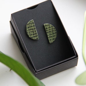Textured Green Leather Minimal Stud Earrings with Sterling Silver Posts image 3