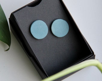 Leather Earrings, Statement Earrings, Elegant Earings, Natural Earrings, Round Earrings, Stud Earrings, Blue Earrings, Minimal Earrings