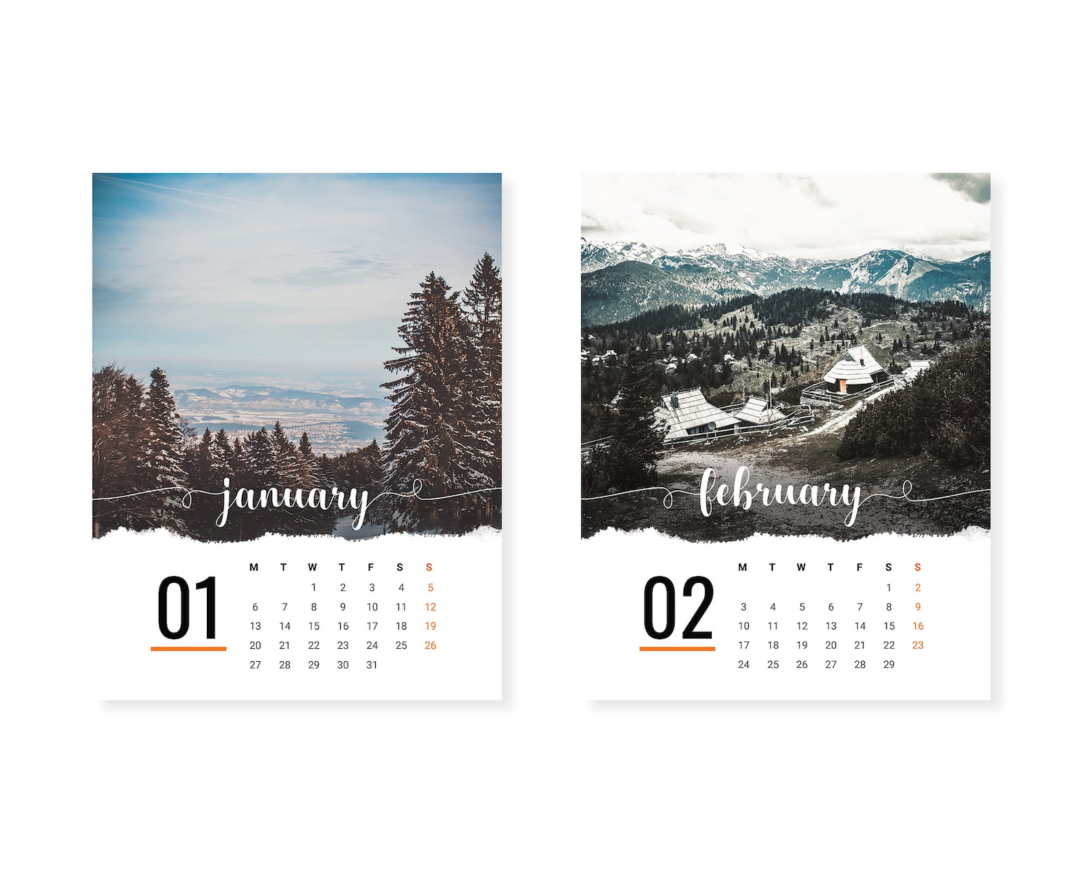 2020 Landscapes Printable Calendar Template Letter size | Etsy
