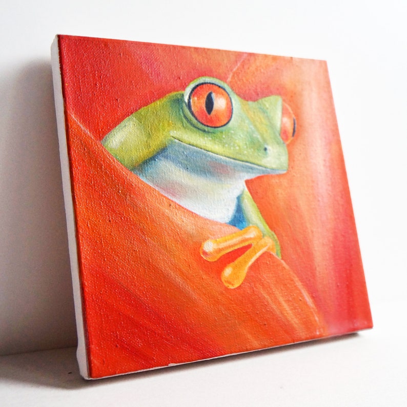 Frog Original Painting On Canvas Modern Art Small Animal Oil Etsy