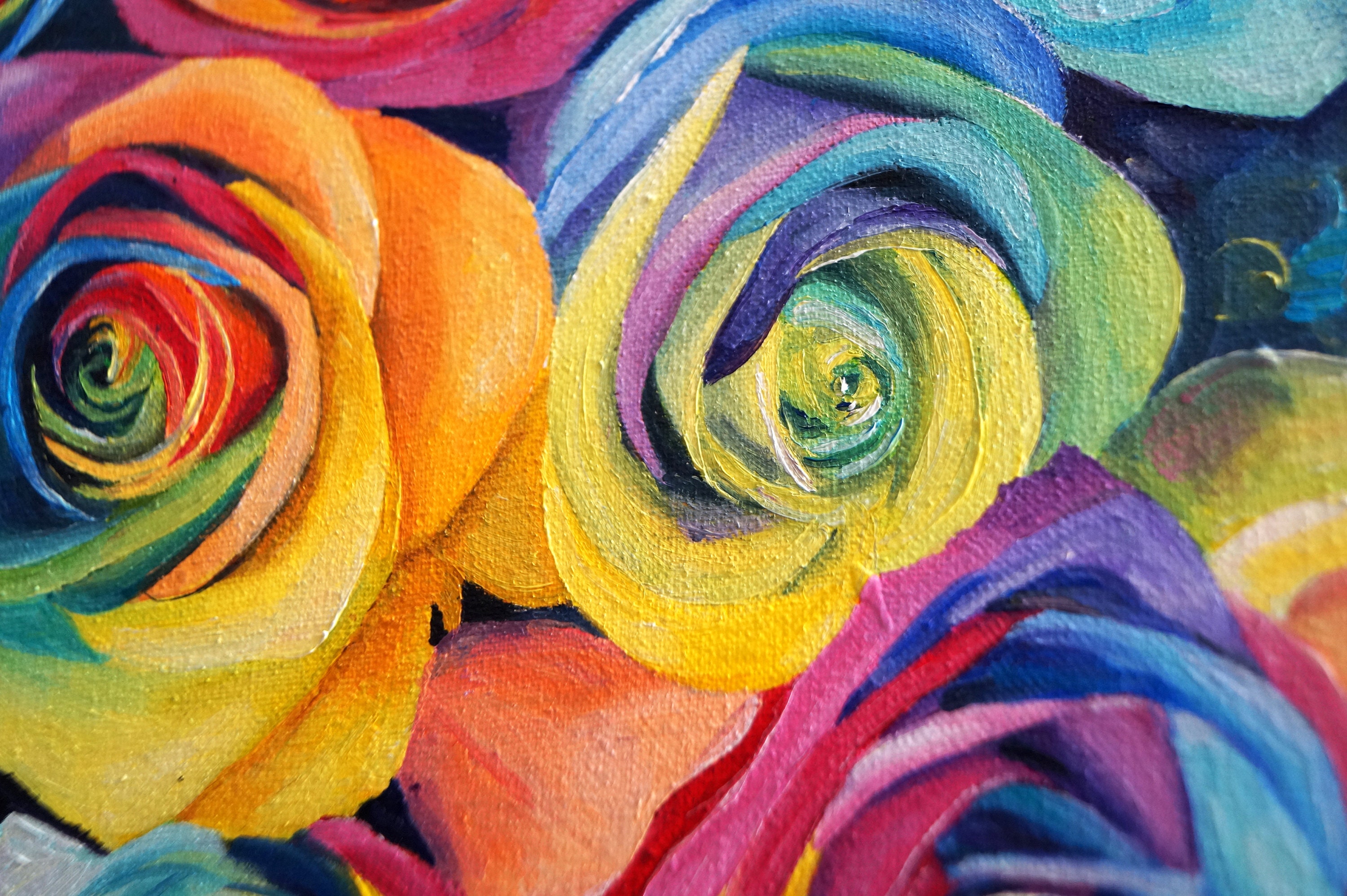 Rosen Malerei Blumen Original Kunst Regenbogen Rosen Kunstwerk | Etsy