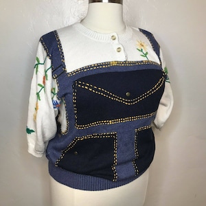 Salopette maglione a maniche corte vintage Carducci taglia XL anni '80 Floreale taglie forti