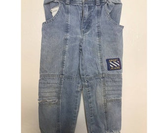 Vintage 80s Little Levis Size 6 Kids Denim Jeans Pants Colorful Elastic Red Blue