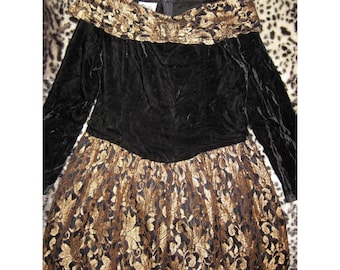 Vintage PHILLY CALIFORNIA 4 6 Negro Oro Terciopelo 80s Prom Bubble Dress Punk VTG